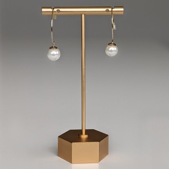 Faux Pearl & Gold Hoop Drop Earrings - Picture 2 of 3